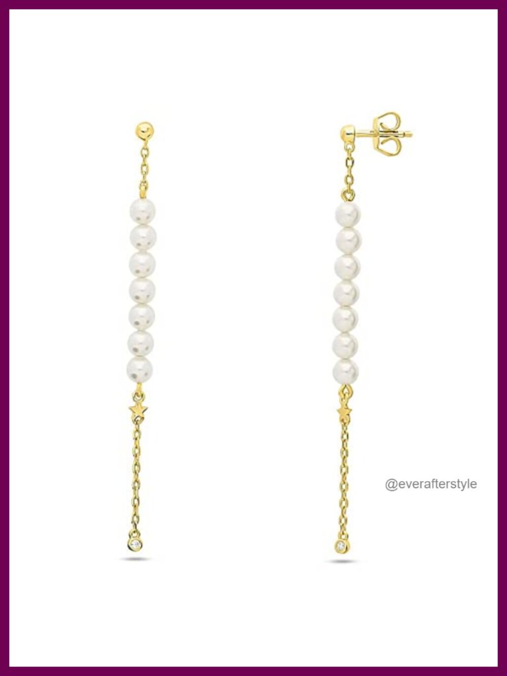 Yellow Gold Flashed Sterling Silver Star Ball Bead Imitation Pearl Drop Dangle